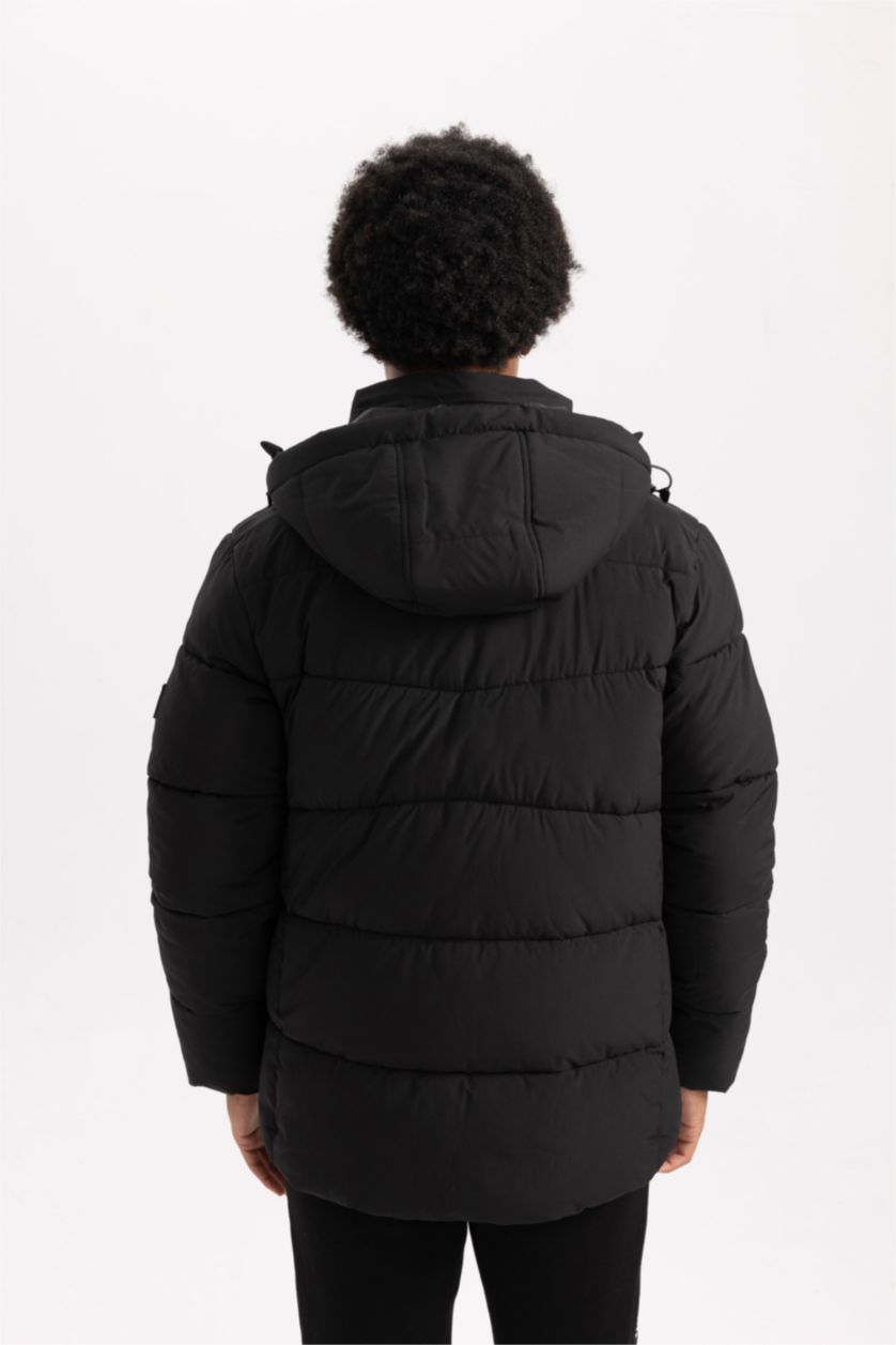 MAN Black DeFactoFit Waterproof Slim Fit Hooded Puffer Jacket