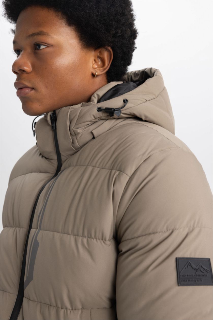 MAN Grey DeFactoFit Waterproof Slim Fit Hooded Puffer Jacket