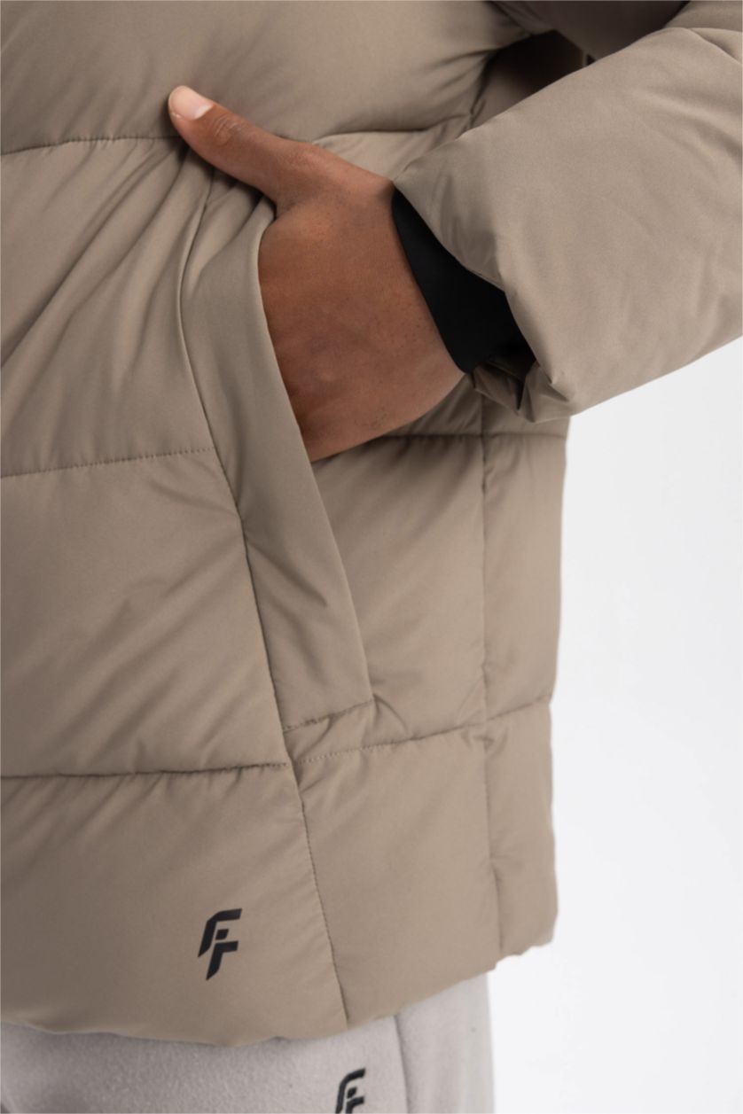 MAN Grey DeFactoFit Waterproof Slim Fit Hooded Puffer Jacket