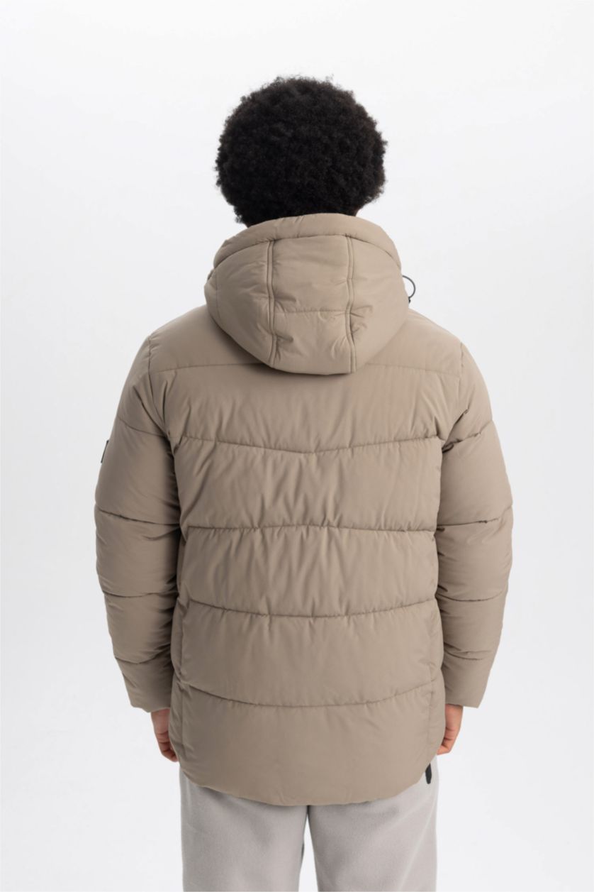 MAN Grey DeFactoFit Waterproof Slim Fit Hooded Puffer Jacket