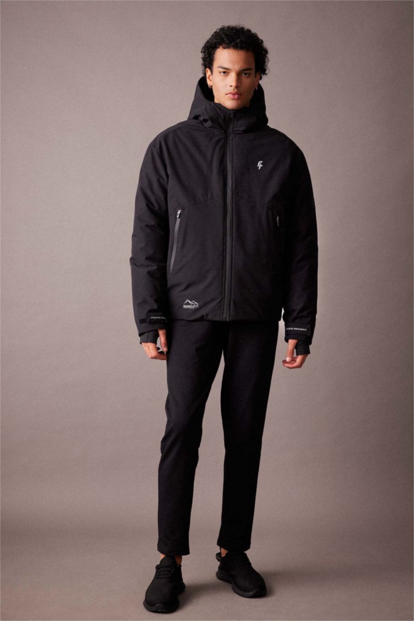 MAN Black DeFactoFit Slim Fit Hooded Silk Fabric Jacket