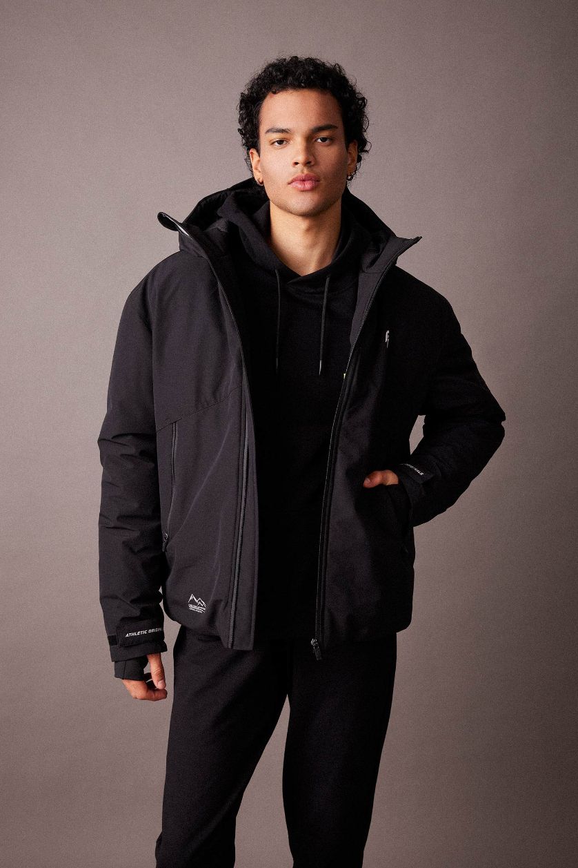 MAN Black DeFactoFit Slim Fit Hooded Silk Fabric Jacket