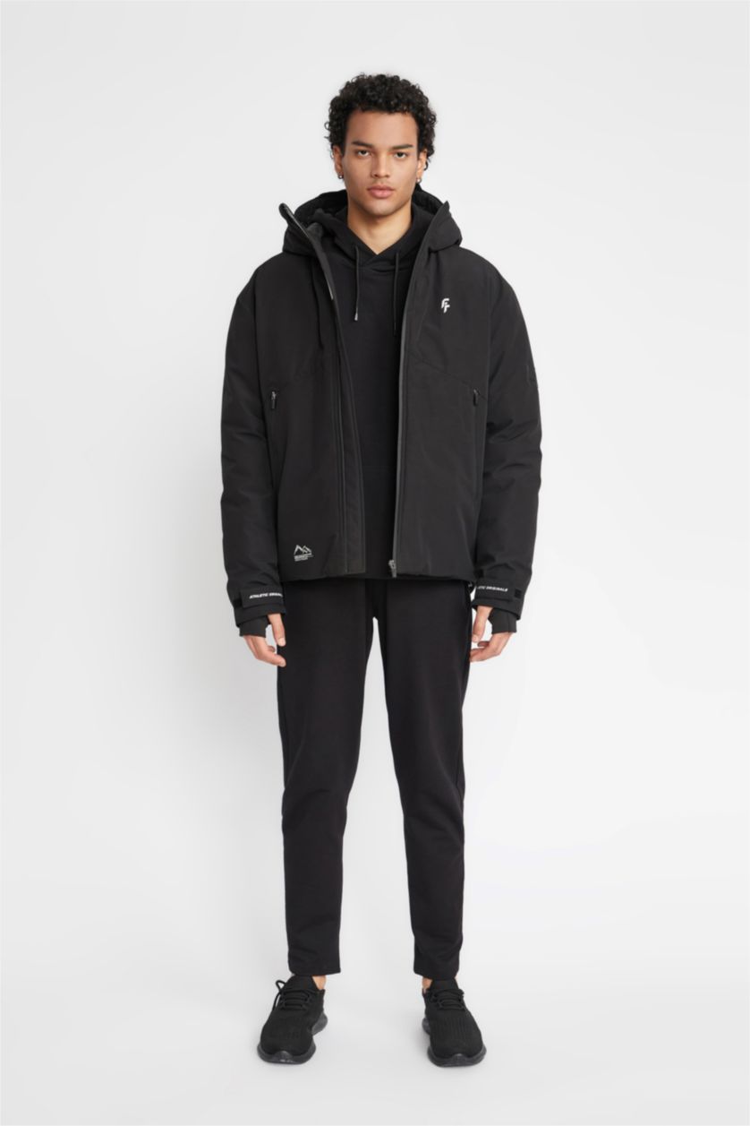 MAN Black DeFactoFit Slim Fit Hooded Silk Fabric Jacket