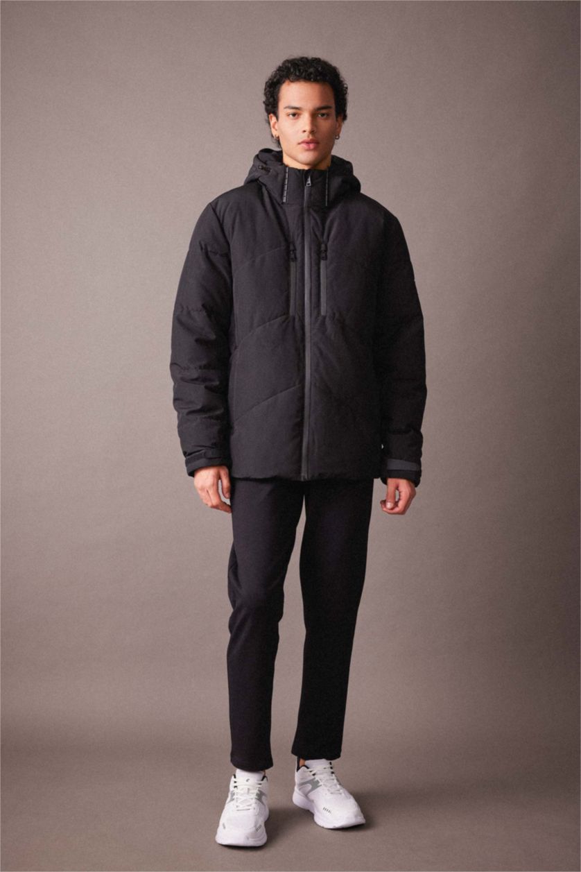 MAN Black DeFactoFit Water Repellent Slim Fit Hooded Puffer Jacket