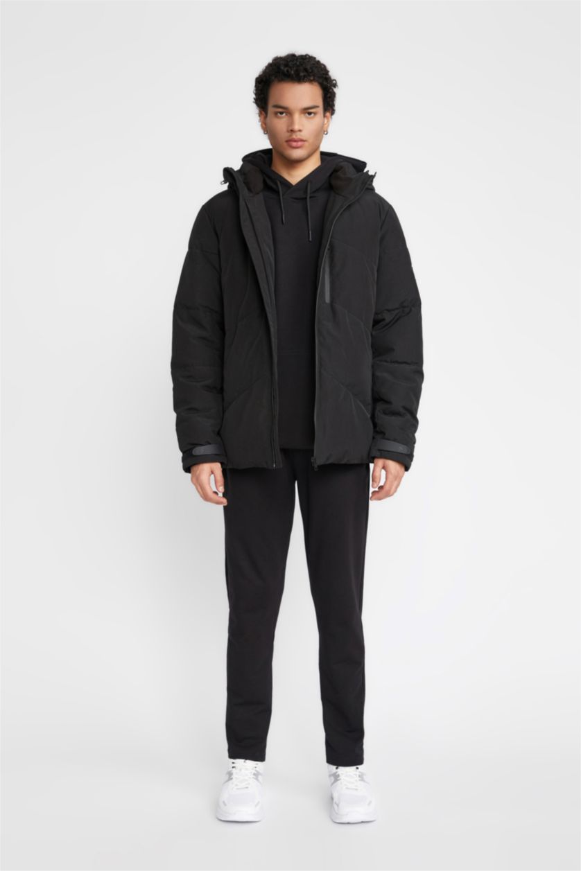 MAN Black DeFactoFit Water Repellent Slim Fit Hooded Puffer Jacket