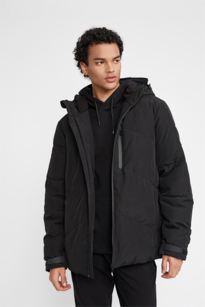 MAN Black DeFactoFit Water Repellent Slim Fit Hooded Puffer Jacket