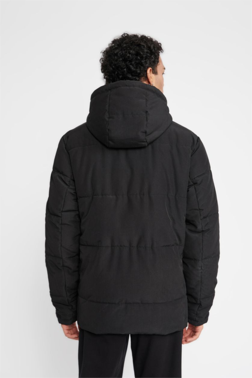 MAN Black DeFactoFit Water Repellent Slim Fit Hooded Puffer Jacket