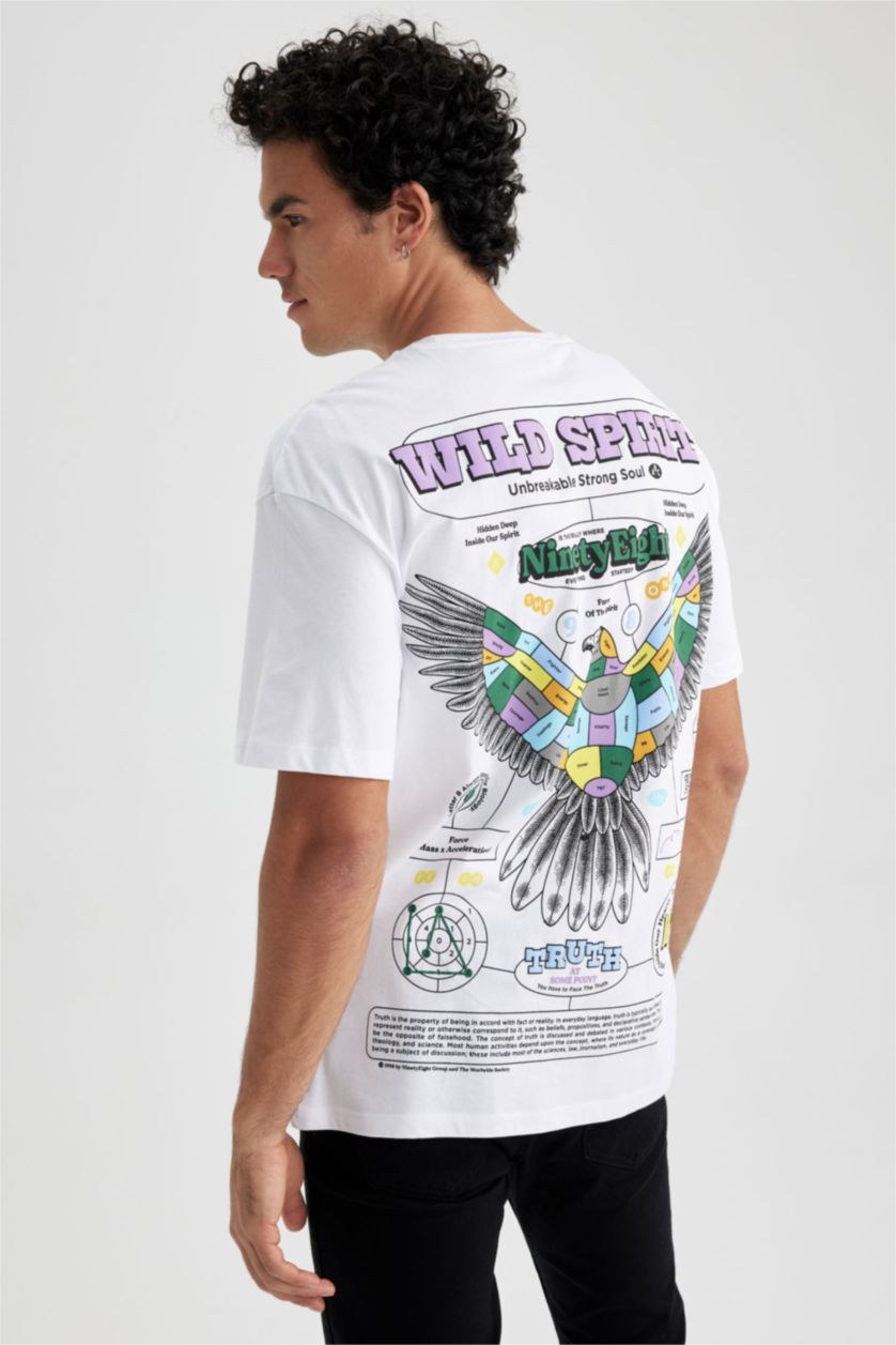 MAN White Comfort Fit Crew Neck Printed T-Shirt