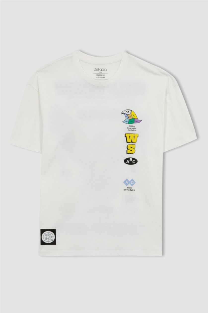 MAN White Comfort Fit Crew Neck Printed T-Shirt