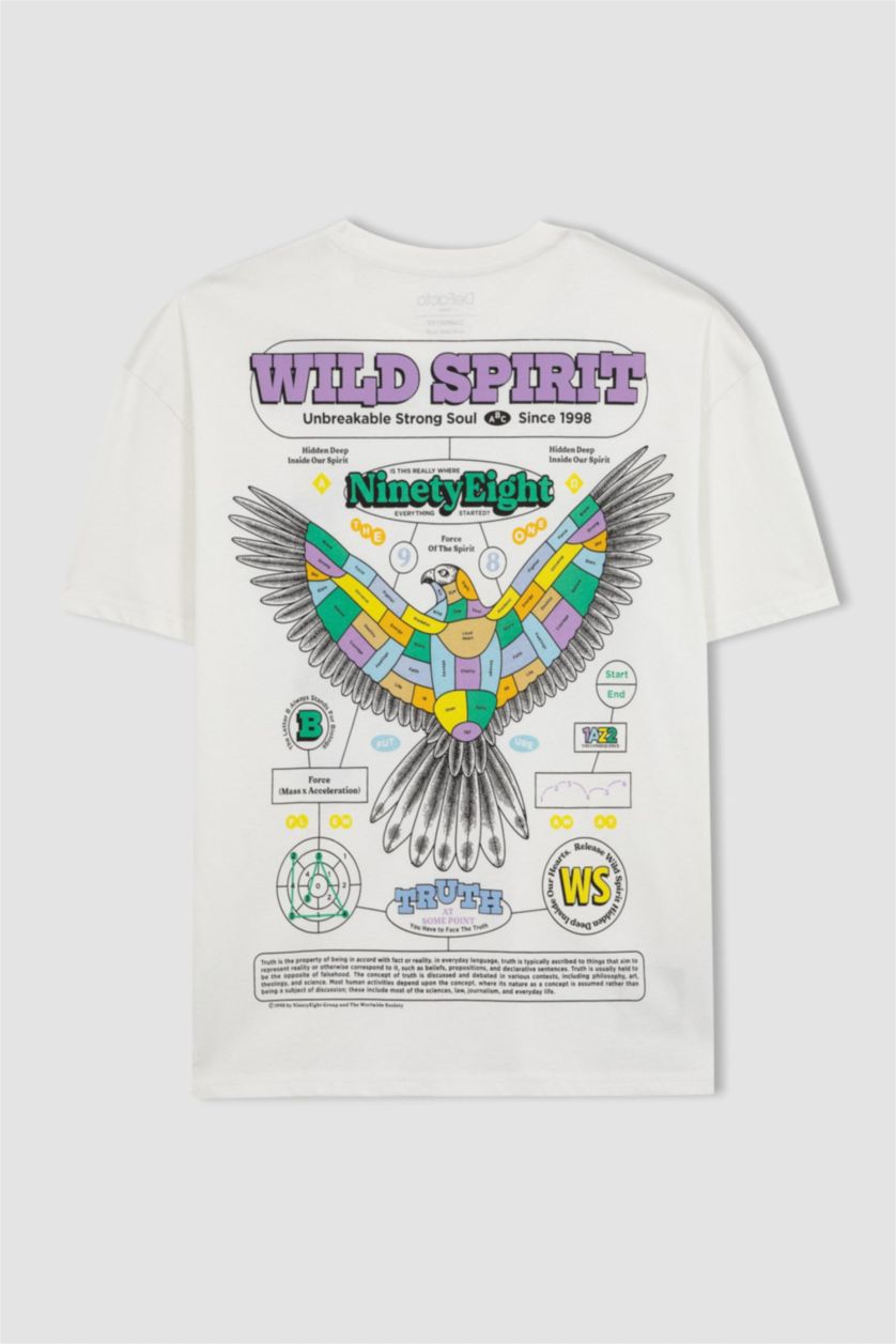 MAN White Comfort Fit Crew Neck Printed T-Shirt