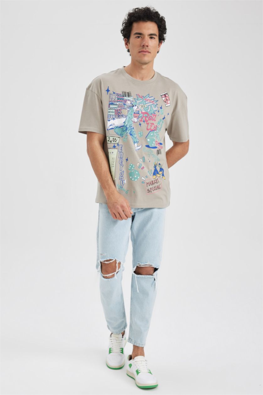 MAN Stone Comfort Fit Crew Neck Printed Cotton T-Shirt