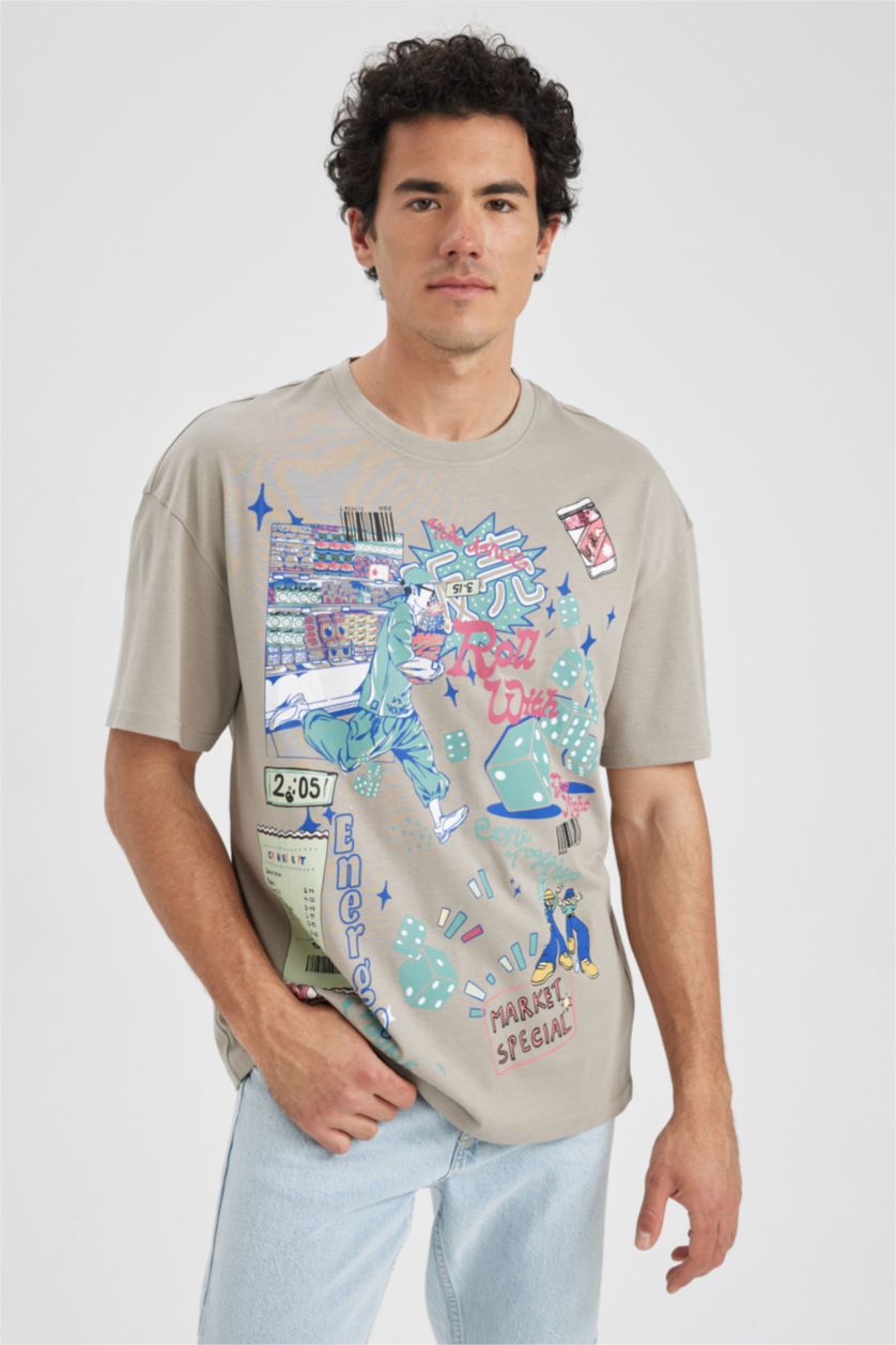 MAN Stone Comfort Fit Crew Neck Printed Cotton T-Shirt