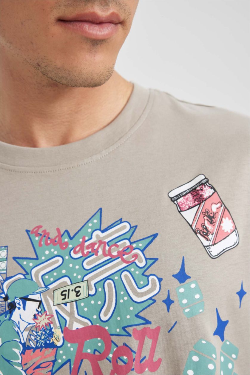 MAN Stone Comfort Fit Crew Neck Printed Cotton T-Shirt