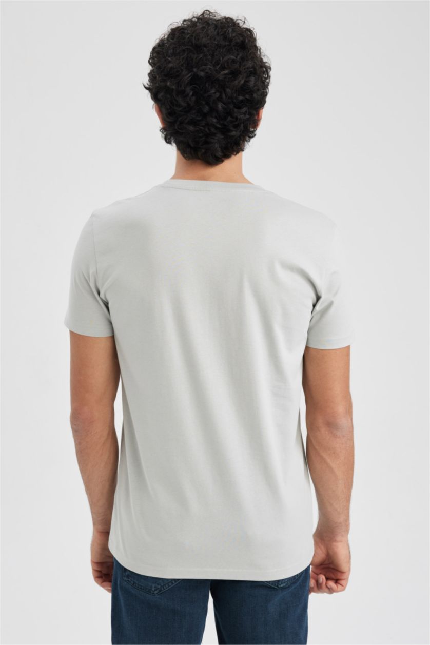 MAN Light Grey Slim Fit Crew Neck Printed T-Shirt