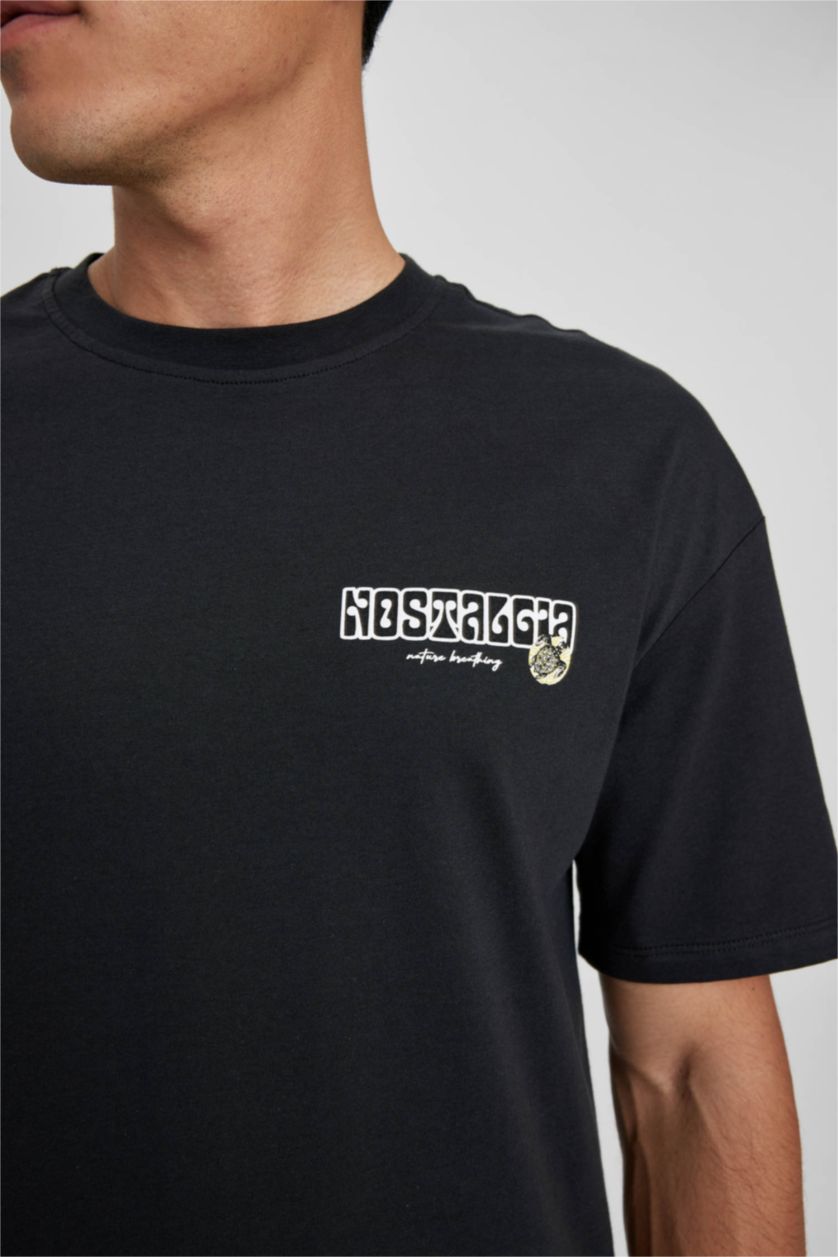 Мужчины Антрацит Футболка комфортного кроя с принтом из хлопка