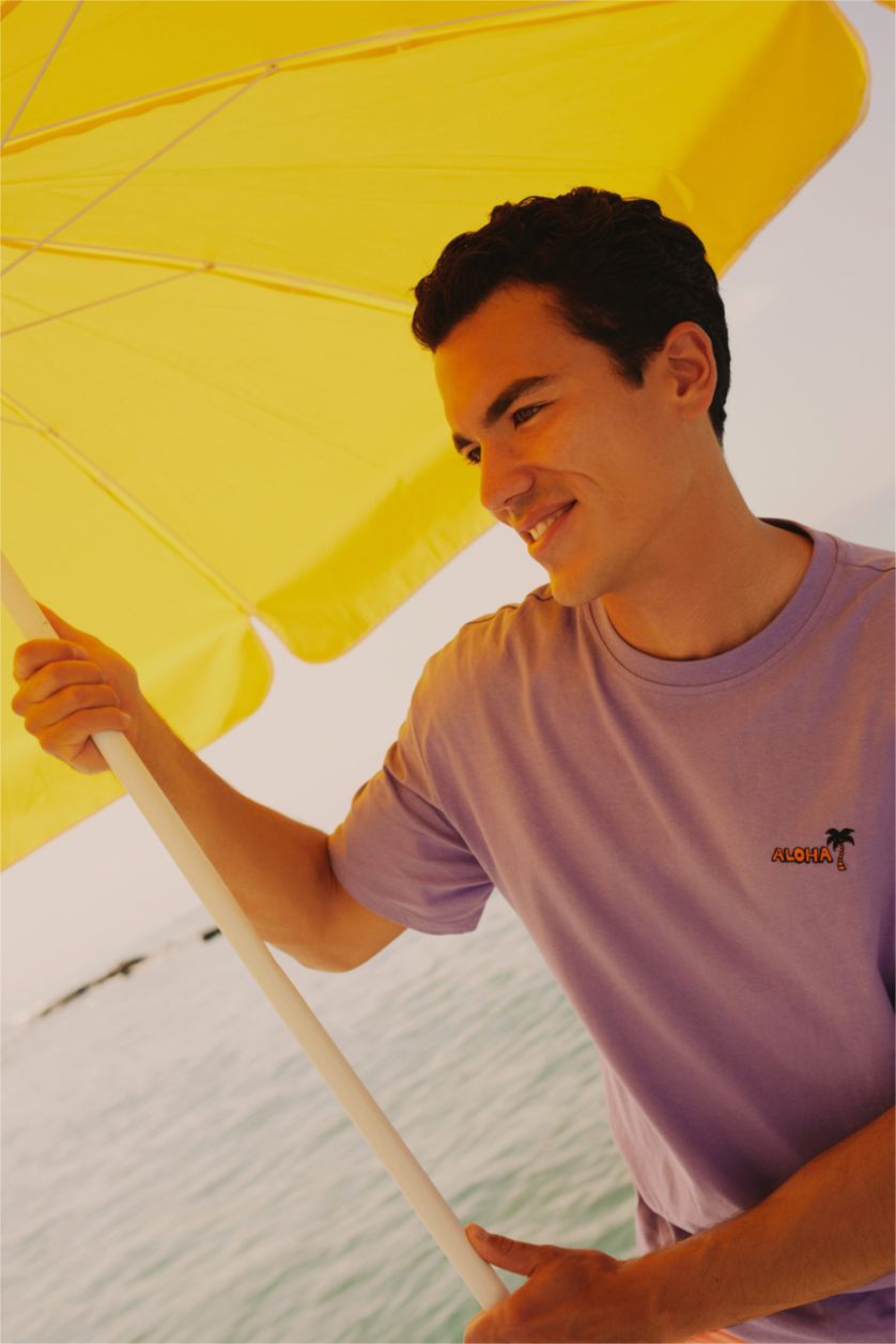 Ерлер Қара Сирень дөңгелек жаға минималл Қысқа жеңді футболка