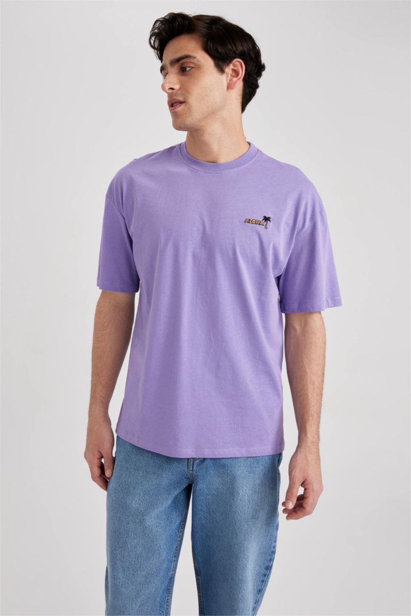 Ерлер Қара Сирень дөңгелек жаға минималл Қысқа жеңді футболка