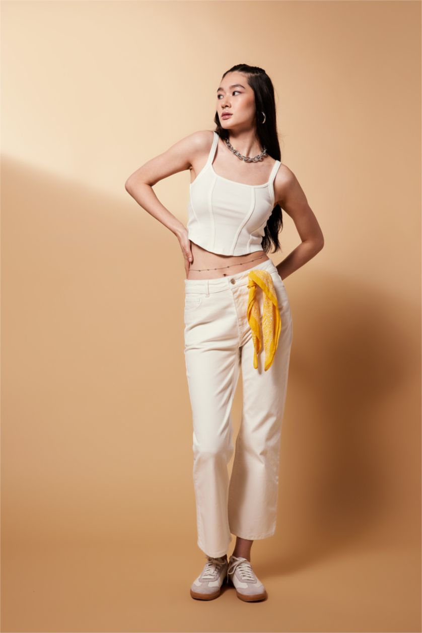 WOMAN White 90 Wide Leg Jean Long Cotton Trousers