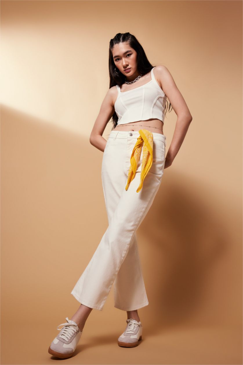 WOMAN White 90 Wide Leg Jean Long Cotton Trousers