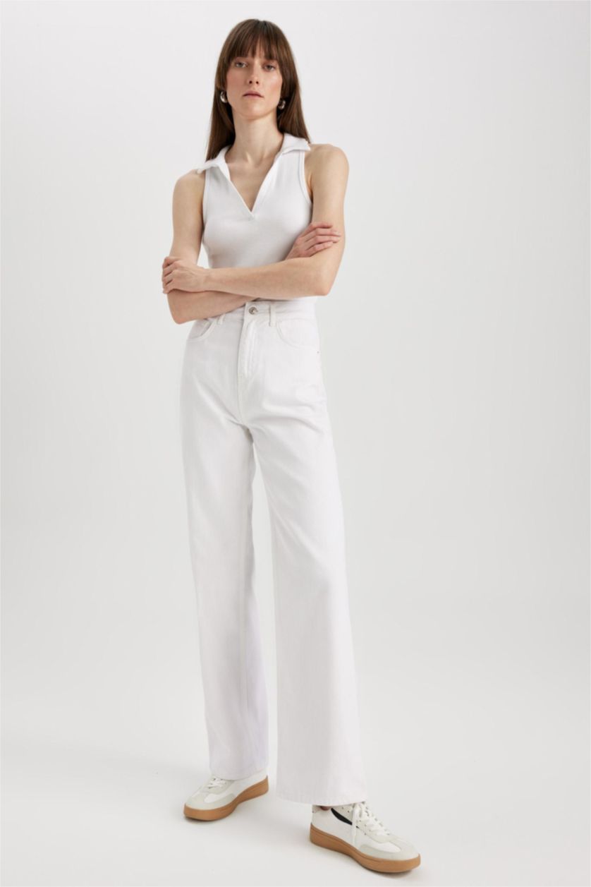 WOMAN White 90 Wide Leg Jean Long Cotton Trousers