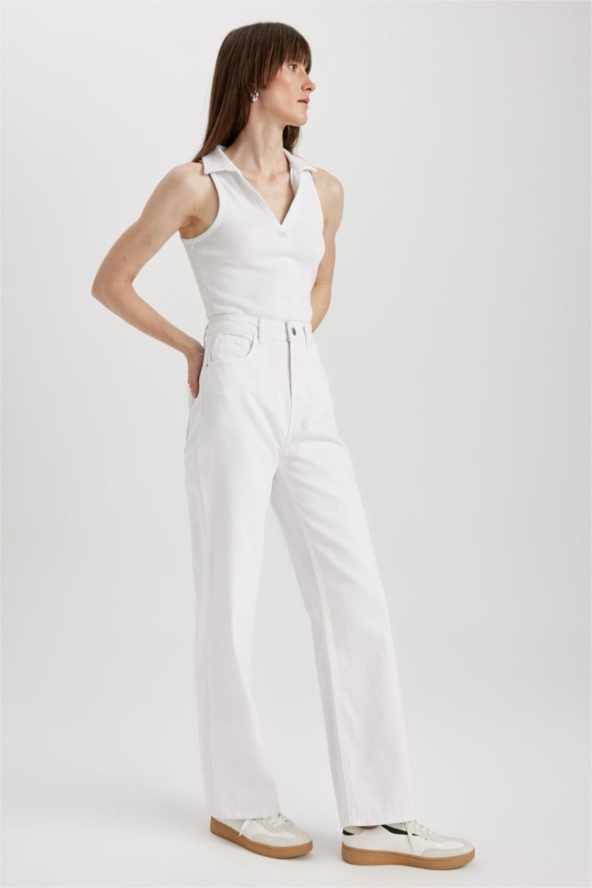 WOMAN White 90 Wide Leg Jean Long Cotton Trousers