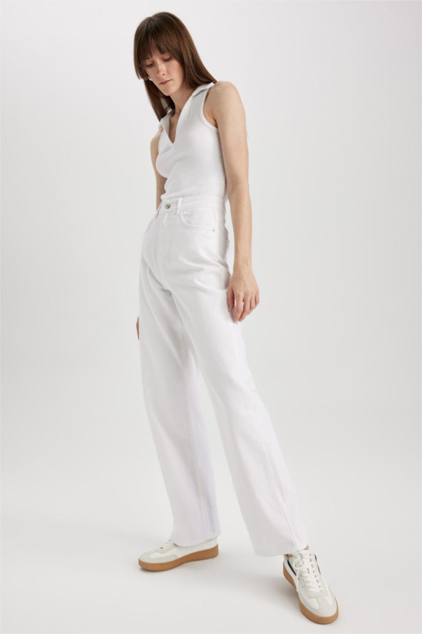 WOMAN White 90 Wide Leg Jean Long Cotton Trousers