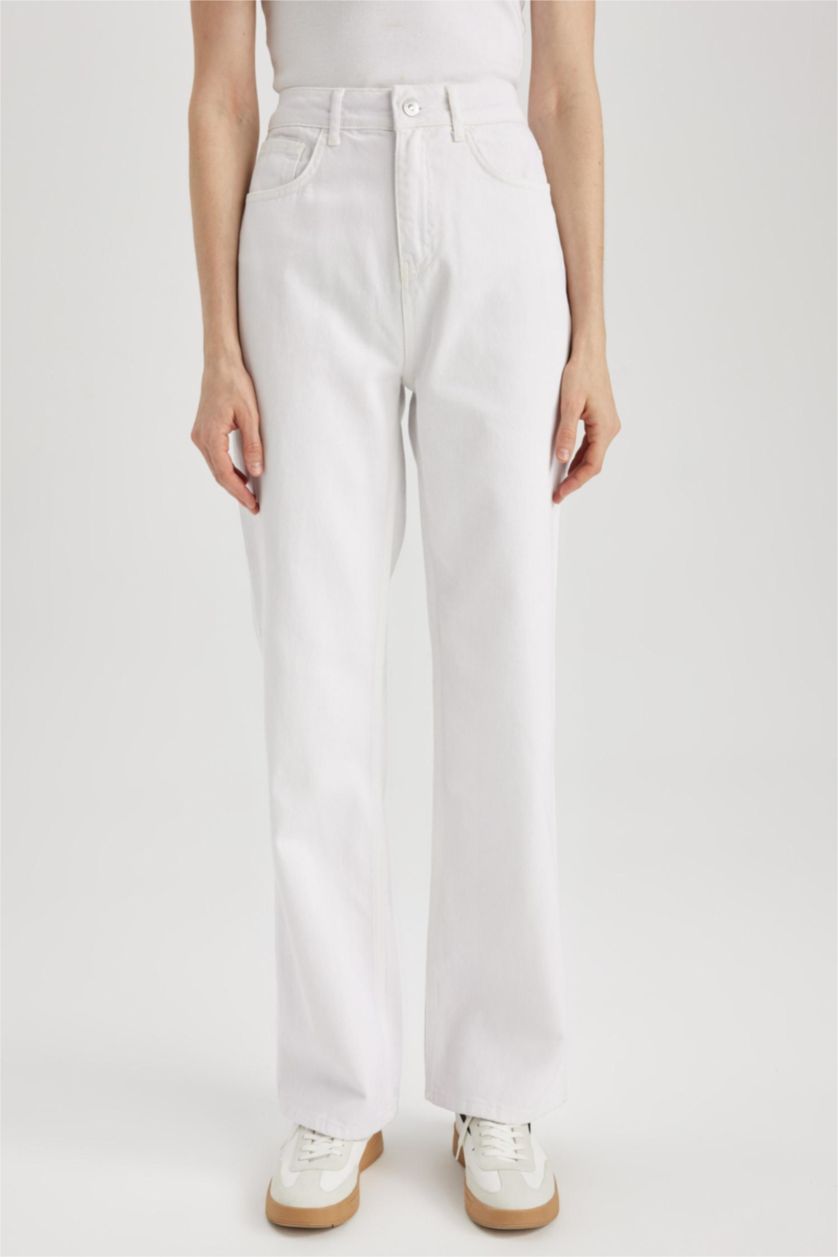 WOMAN White 90 Wide Leg Jean Long Cotton Trousers