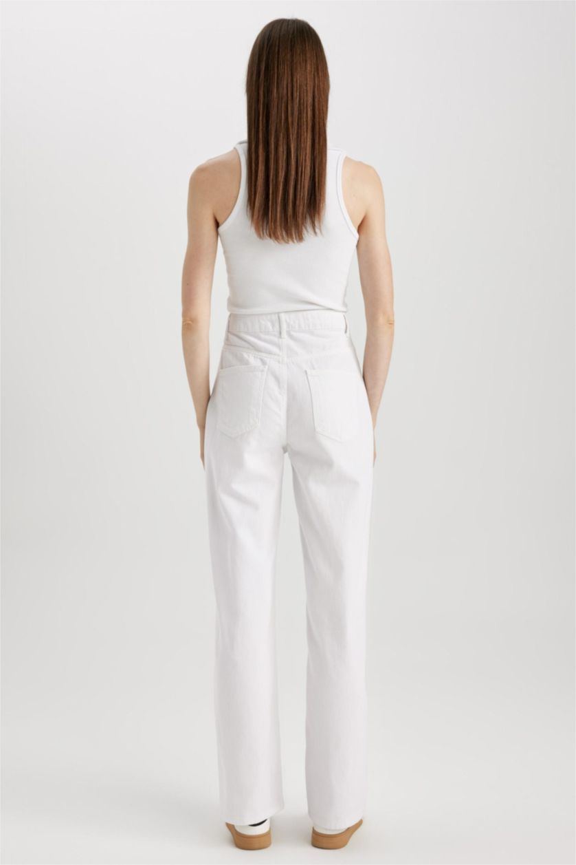 WOMAN White 90 Wide Leg Jean Long Cotton Trousers