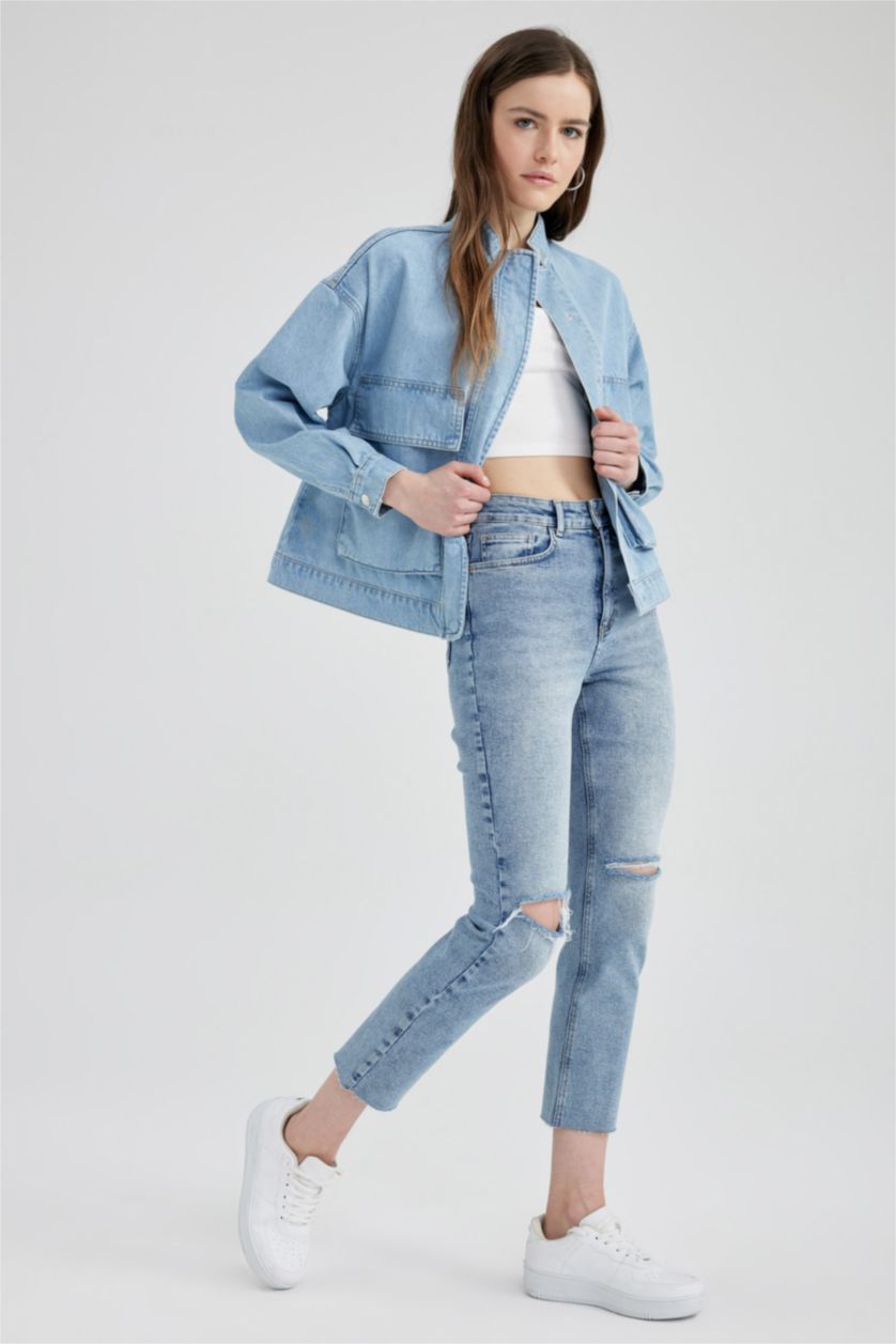 حريمي أزرق فاتح بنطلون جينز ممزق