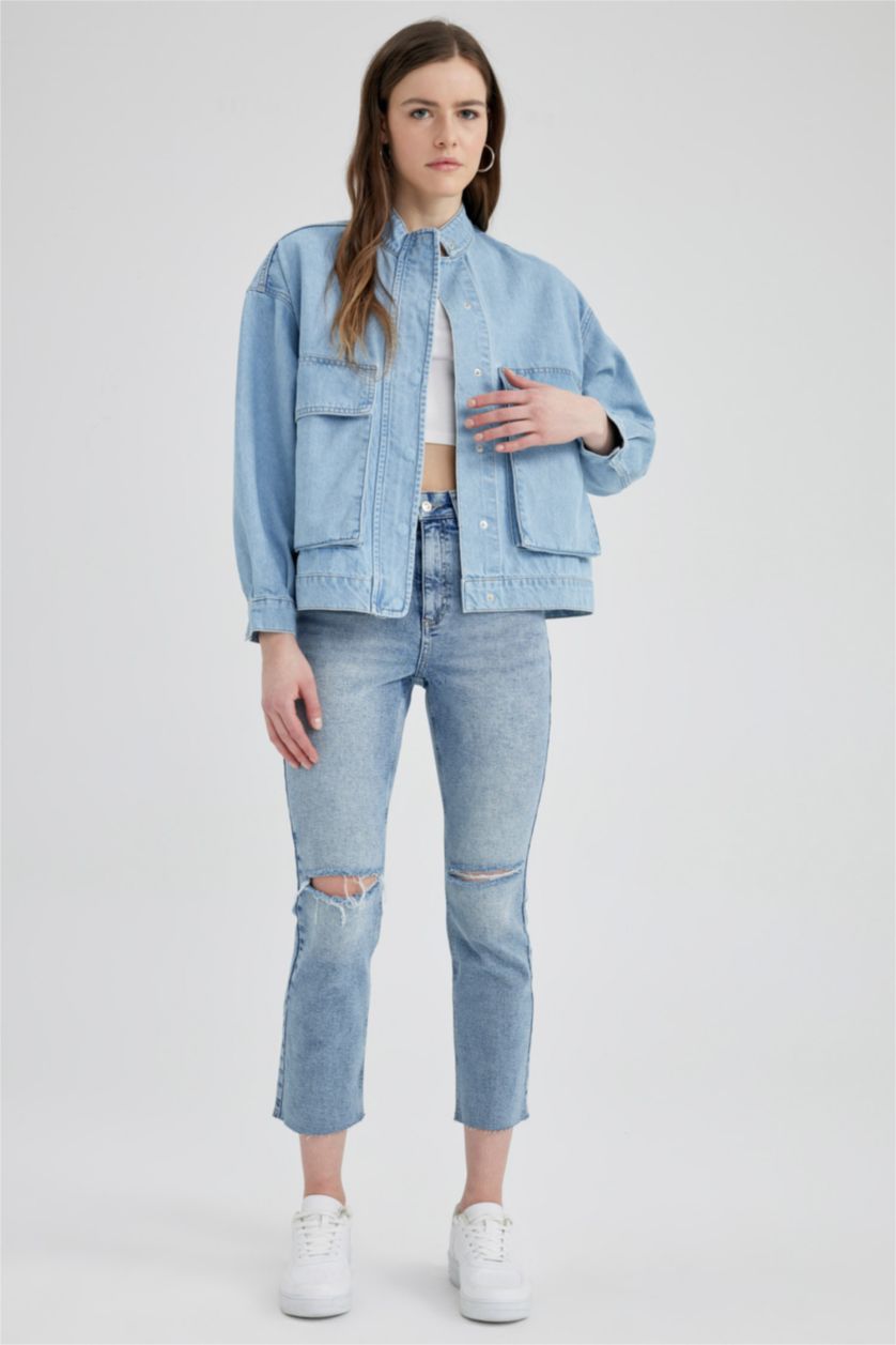 حريمي أزرق فاتح بنطلون جينز ممزق