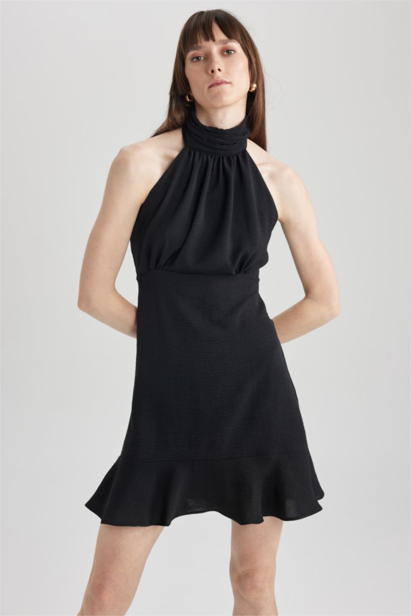 FEMME Noir Robe Tissée sans Manches