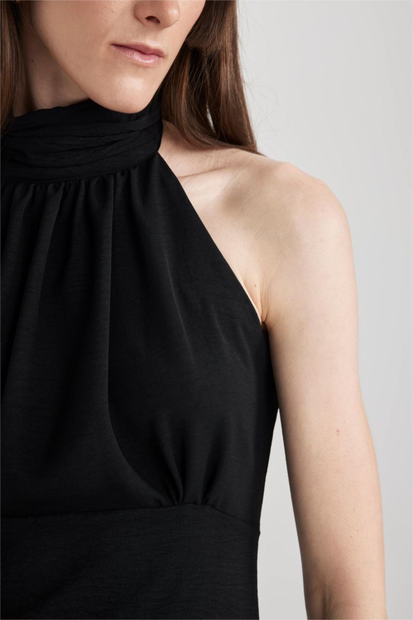 FEMME Noir Robe Tissée sans Manches