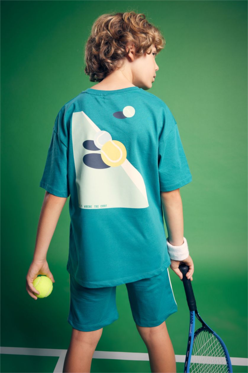 BOYS & TEENS Dark Green Boy Oversize Fit Crew Neck Printed Short Sleeve T-Shirt