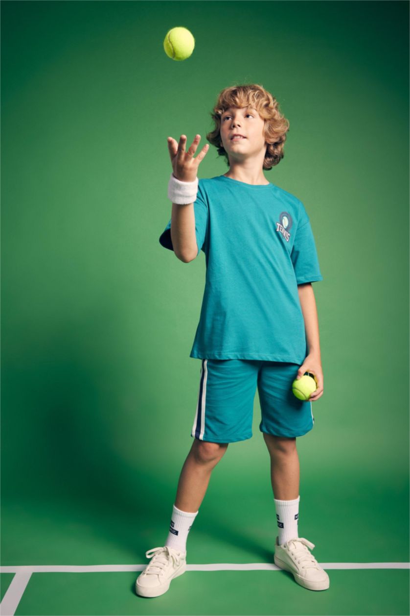 BOYS & TEENS Dark Green Boy Oversize Fit Crew Neck Printed Short Sleeve T-Shirt