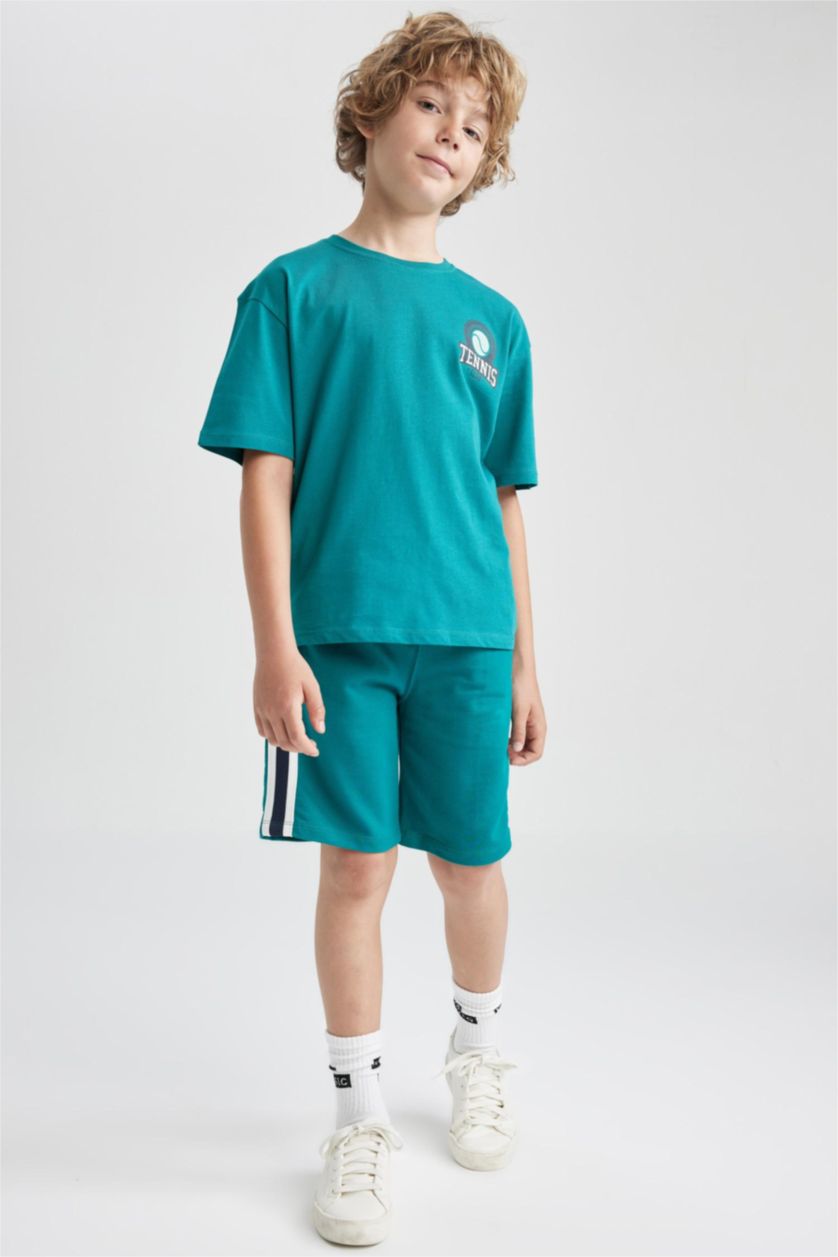 BOYS & TEENS Dark Green Boy Oversize Fit Crew Neck Printed Short Sleeve T-Shirt