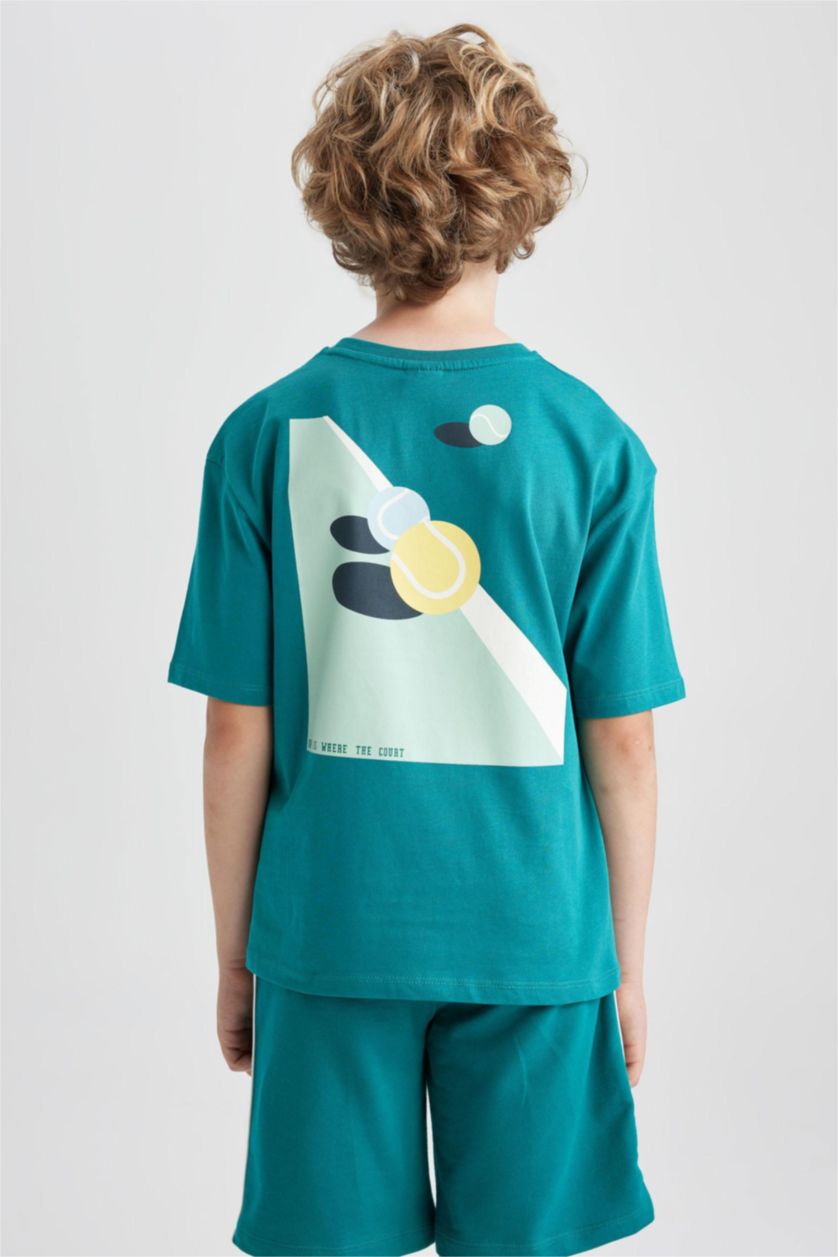 BOYS & TEENS Dark Green Boy Oversize Fit Crew Neck Printed Short Sleeve T-Shirt