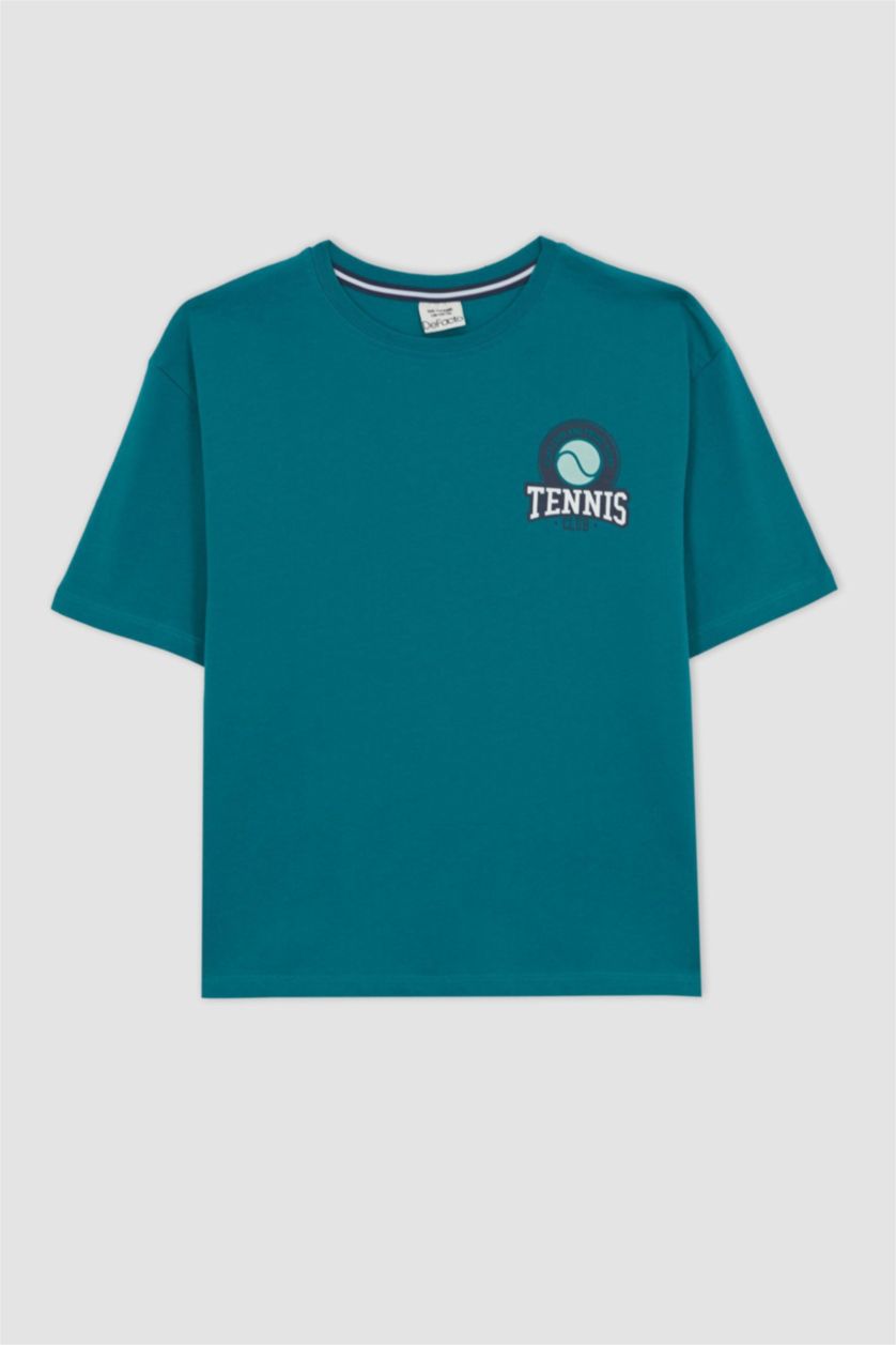 BOYS & TEENS Dark Green Boy Oversize Fit Crew Neck Printed Short Sleeve T-Shirt