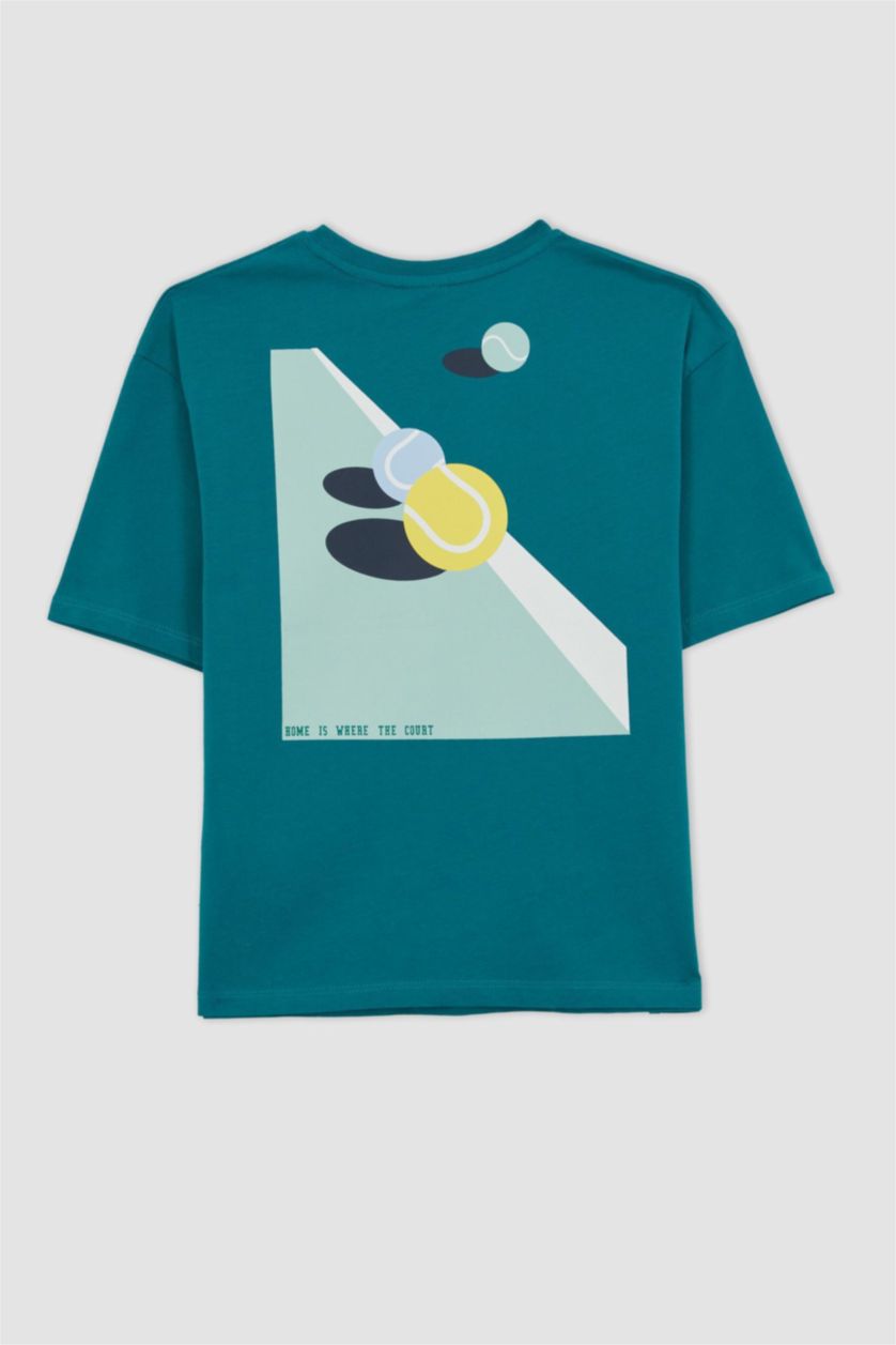 BOYS & TEENS Dark Green Boy Oversize Fit Crew Neck Printed Short Sleeve T-Shirt