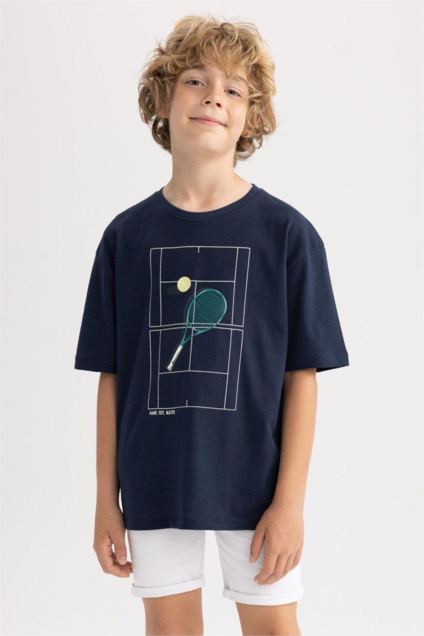 BOYS & TEENS NAVY Oversize Fit Printed Short Sleeve T-Shirt