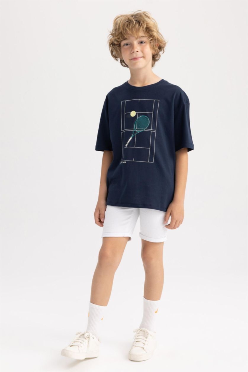 BOYS & TEENS NAVY Oversize Fit Printed Short Sleeve T-Shirt