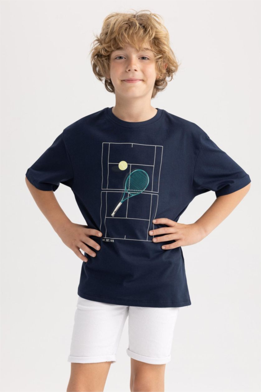 BOYS & TEENS NAVY Oversize Fit Printed Short Sleeve T-Shirt