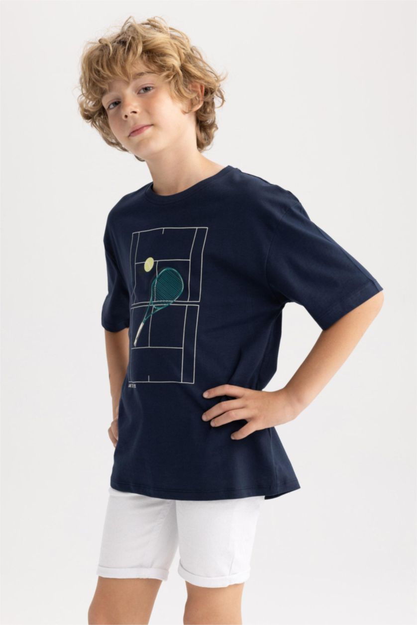 BOYS & TEENS NAVY Oversize Fit Printed Short Sleeve T-Shirt