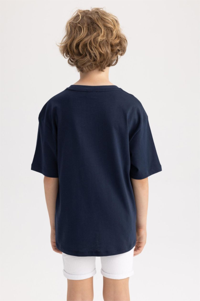 BOYS & TEENS NAVY Oversize Fit Printed Short Sleeve T-Shirt
