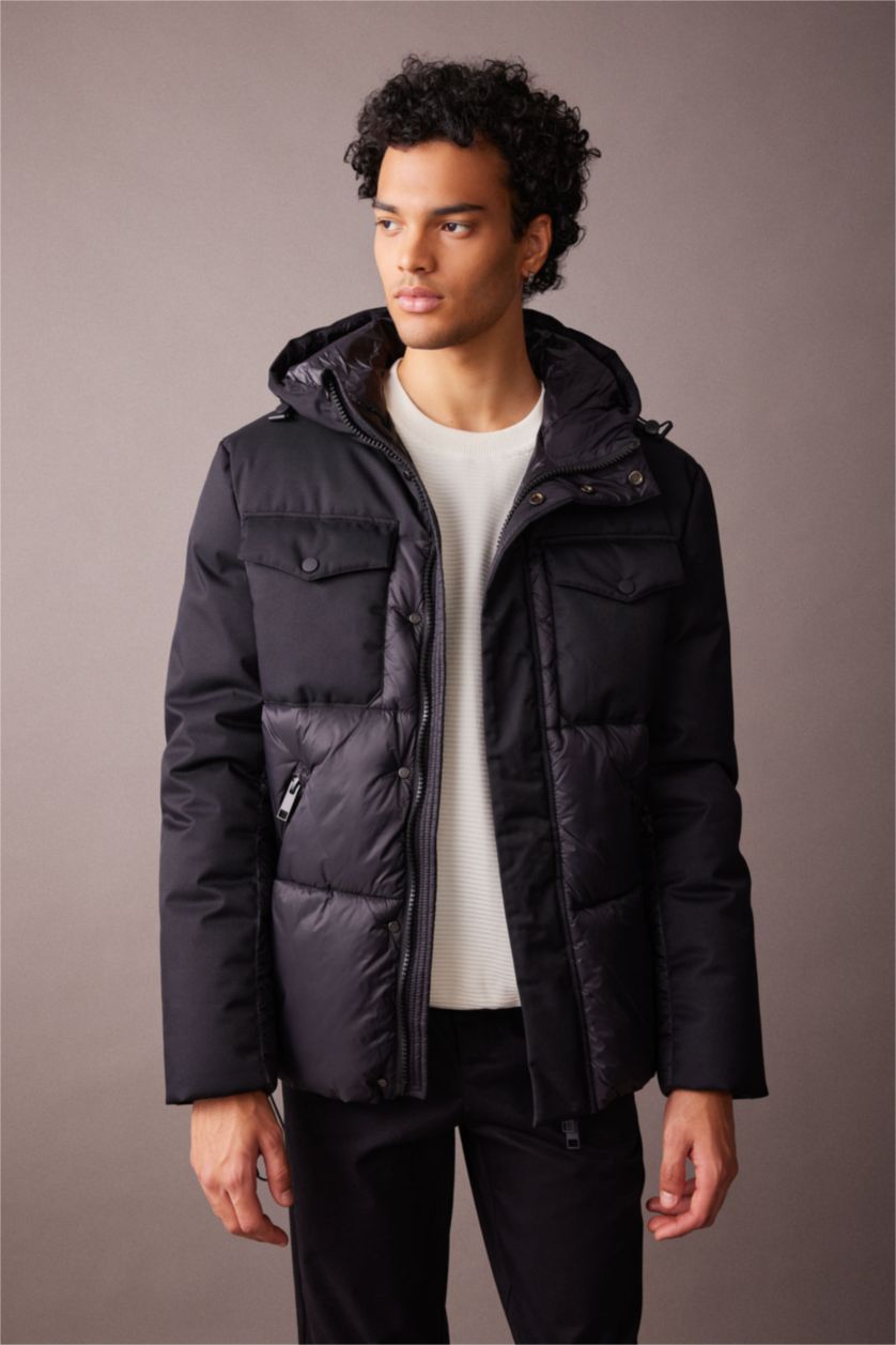 MAN Black Zipper Puffer Jacket