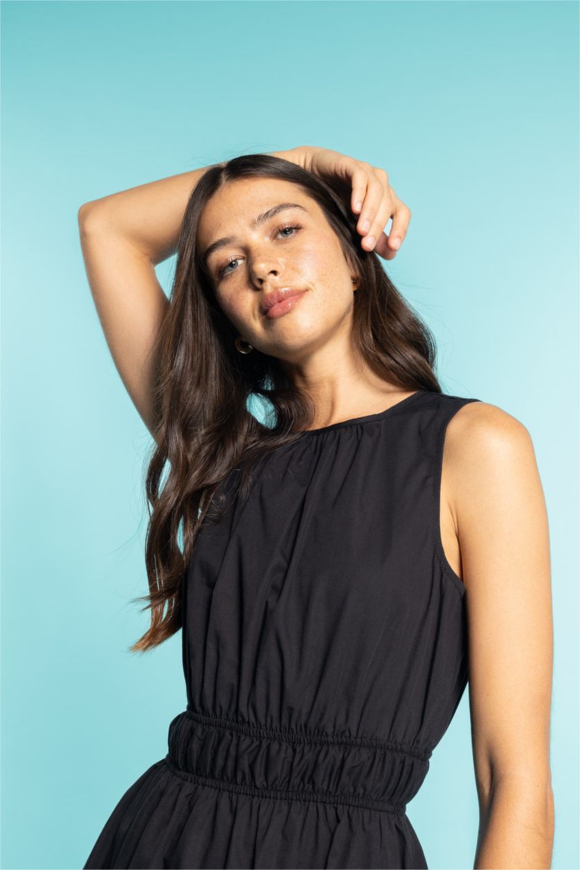 FEMME Noir Robes Très court Popeline Col Rond