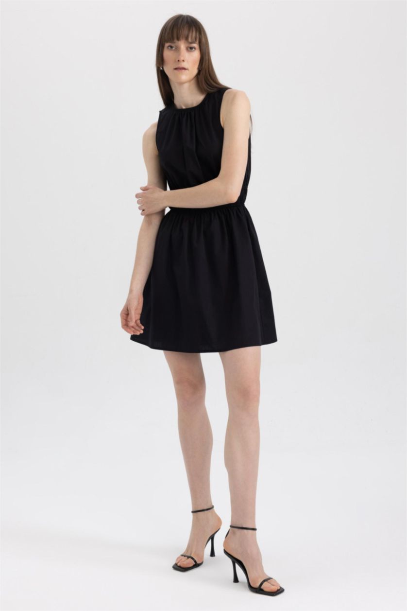 FEMME Noir Robes Très court Popeline Col Rond