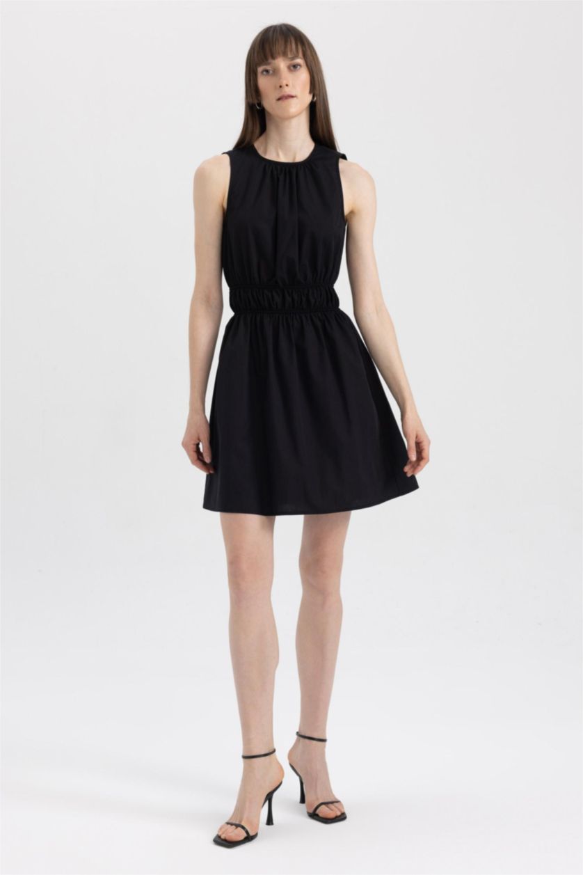 FEMME Noir Robes Très court Popeline Col Rond