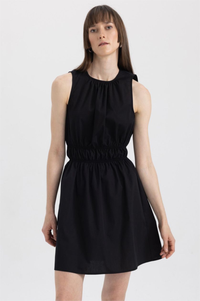 FEMME Noir Robes Très court Popeline Col Rond