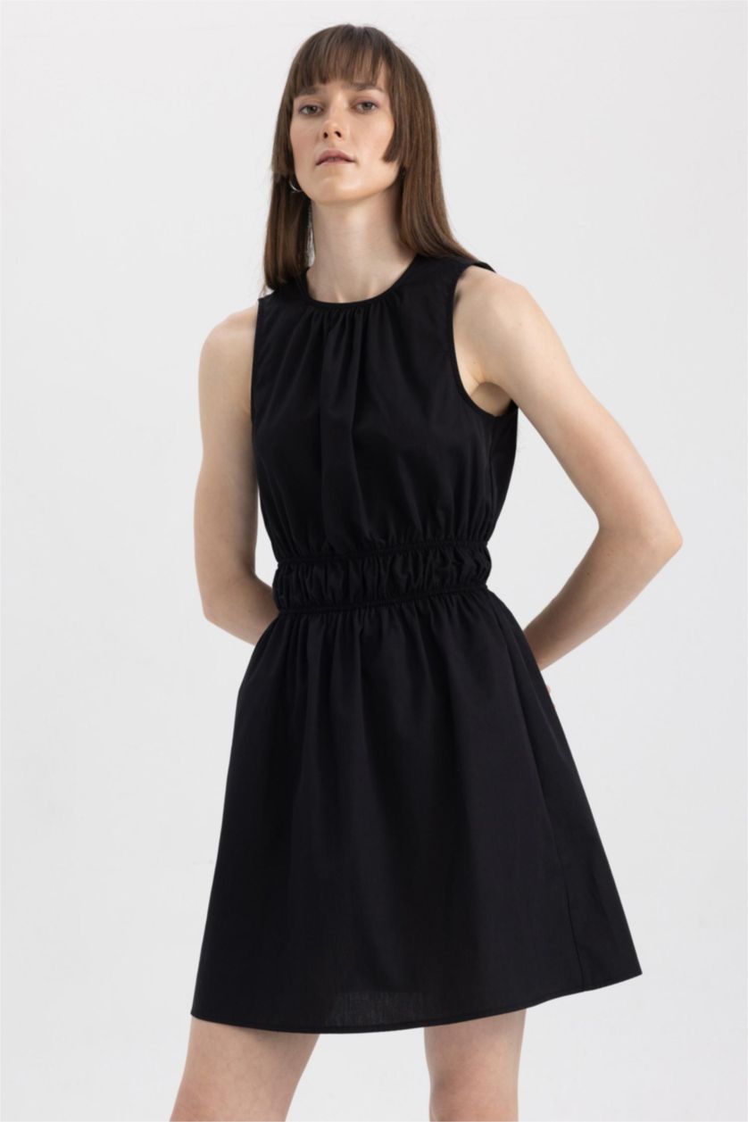 FEMME Noir Robes Très court Popeline Col Rond