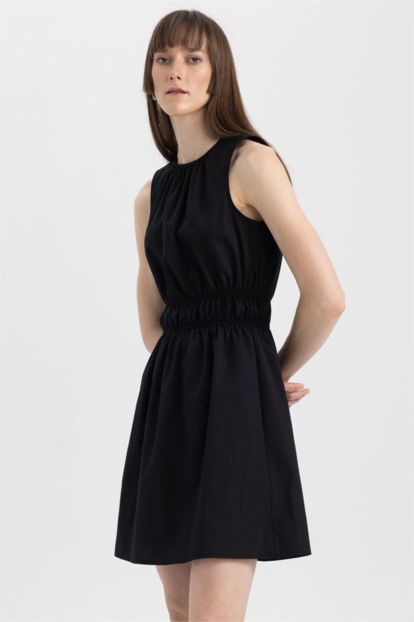 FEMME Noir Robes Très court Popeline Col Rond